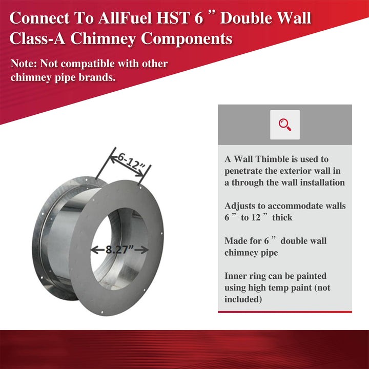 Wall Thimble for 6" Inner Diameter Chimney Pipe