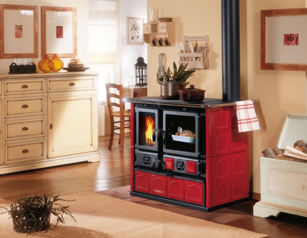 Wood Burning Cook Stove La NordicaRosa Maiolica Bordeaux Made in Italy